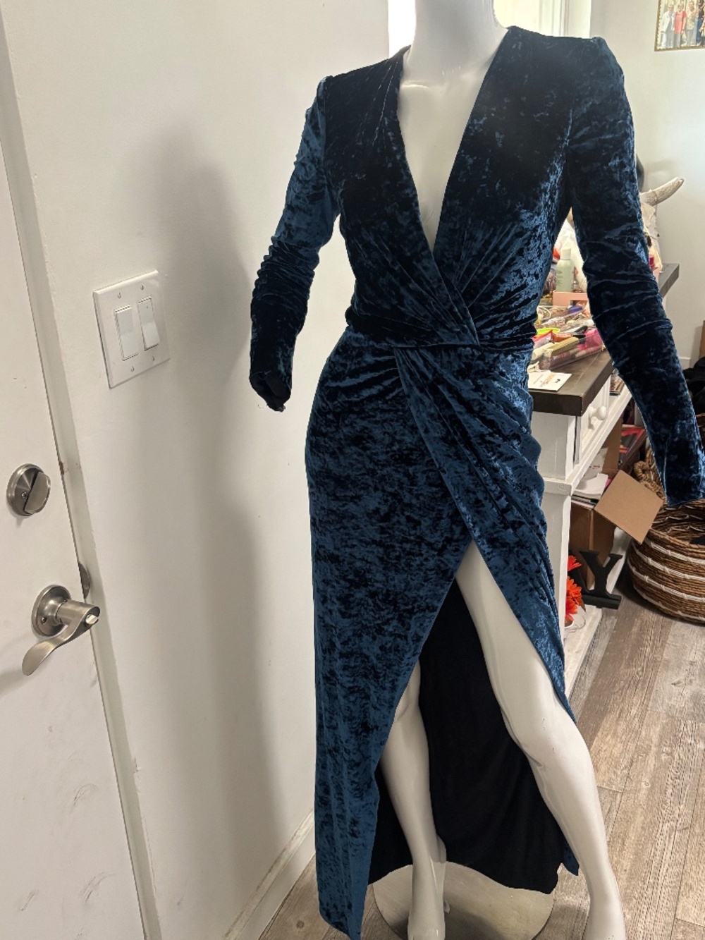 Galvan London Velvet Gown w/ High Slit